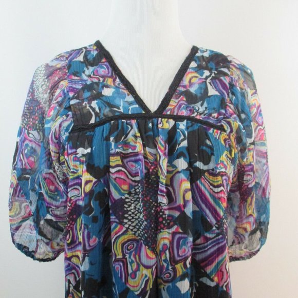 NWT VANS Off The Wall Multi Color Print Chiffon V Neck Loose Fit Lined Dress - Picture 6 of 9